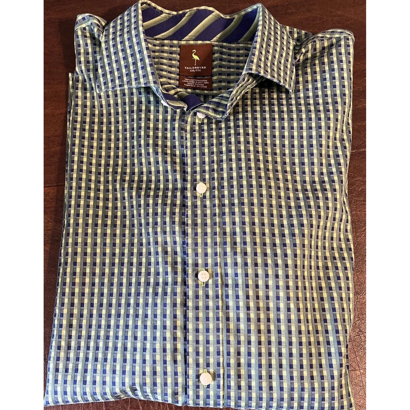 Tailorbyrd Mens Green Blue Plaid Button Down Long Sleeve Shirt Cotton Size Xxl